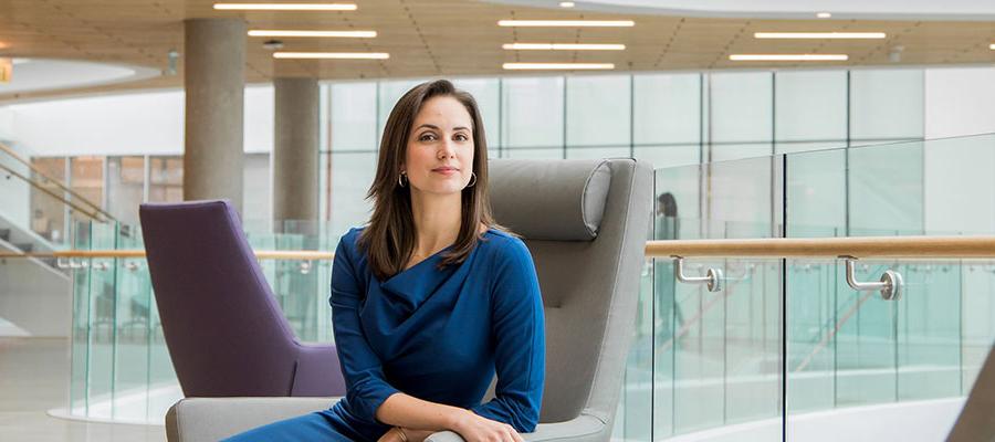 Female MBA student in the Tepper Quad